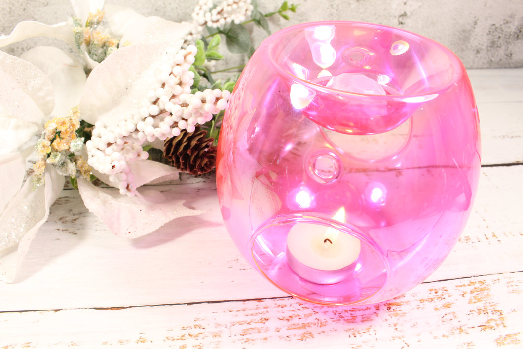 Luxury Lustre Pink Glass Wax burner and a pack of diamonds.